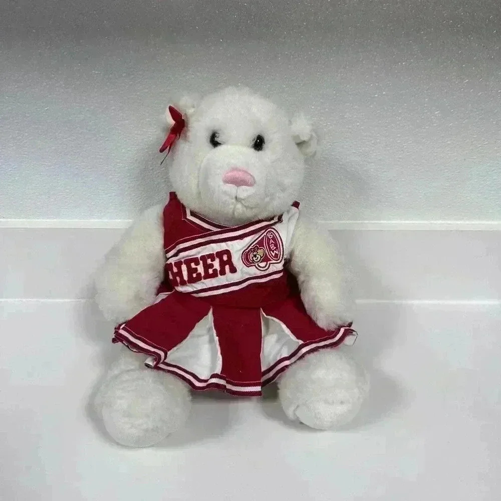 Build A Bear!! Vintage Cheerleader Teddy Bear Plush Cheer White & Red Outfit